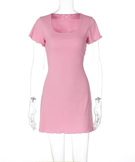 Cute Pink Ribbed Knit Mini Dress with Lettuce Trim - Fall Ready Style