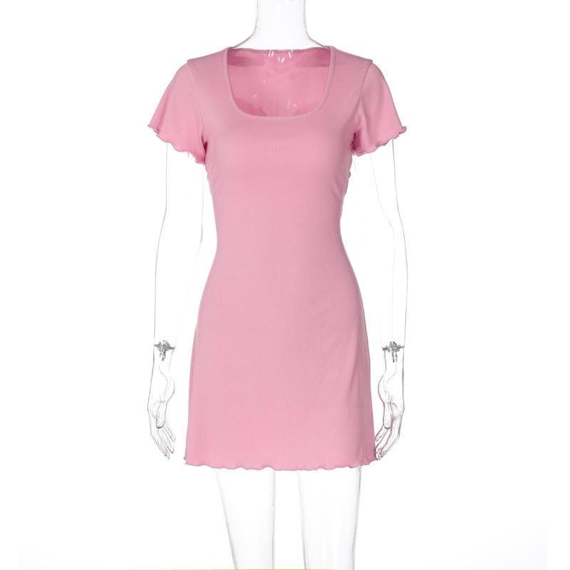 Cute Pink Ribbed Knit Mini Dress with Lettuce Trim - Fall Ready Style