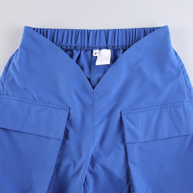 Effortless Royal Blue V-Waist Cargo Pants – Your Chic Fall Fashion Staple