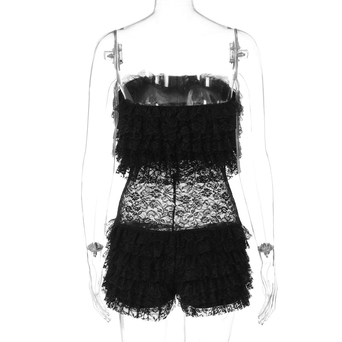 Sexy Black Lace Ruffle Romper - Strapless Tube Top Playsuit for Halloween & Fall Parties