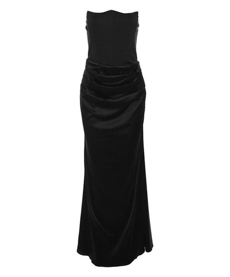 Timeless Black Strapless Ruched Maxi Gown - Essential for Fall & Holiday Galas