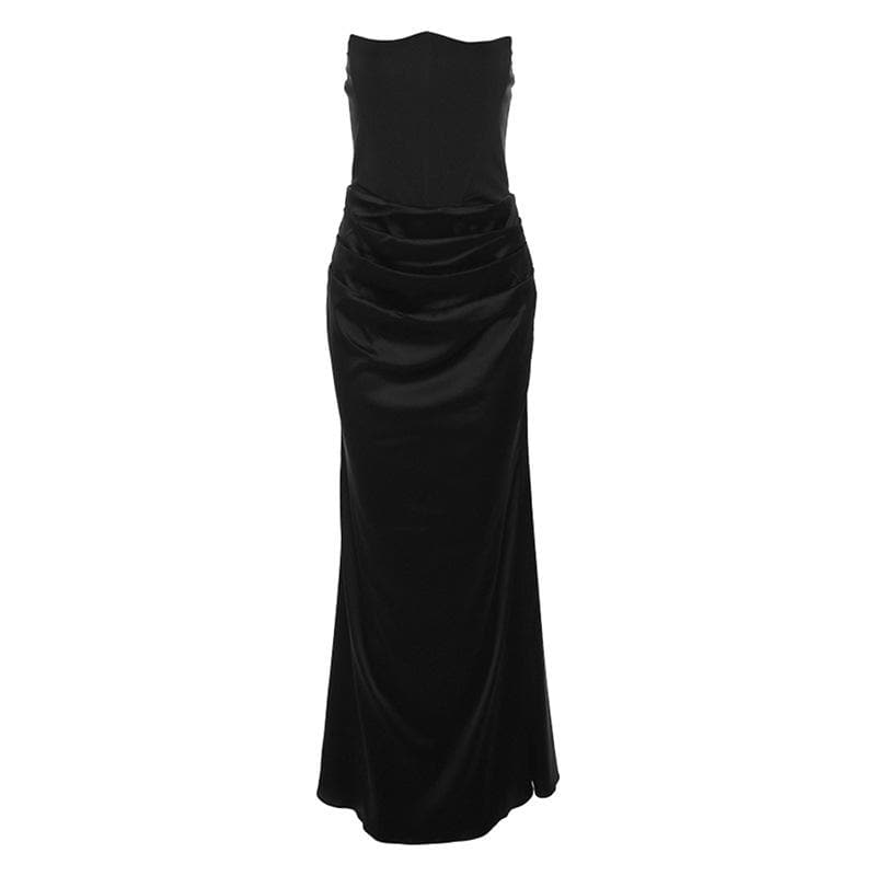 Timeless Black Strapless Ruched Maxi Gown - Essential for Fall & Holiday Galas