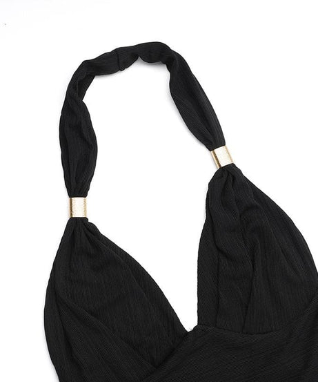 Effortless Elegance: Halter V-Neck Cut-Out Maxi Skirt Set - Your Go-To for Fall Evenings & Holiday Glam