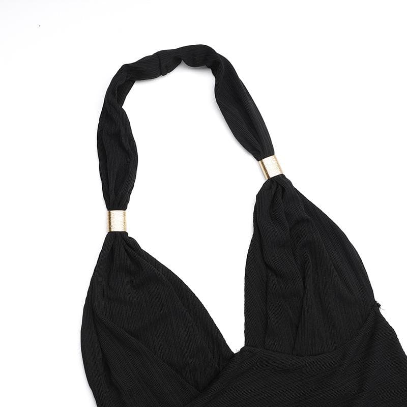 Effortless Elegance: Halter V-Neck Cut-Out Maxi Skirt Set - Your Go-To for Fall Evenings & Holiday Glam