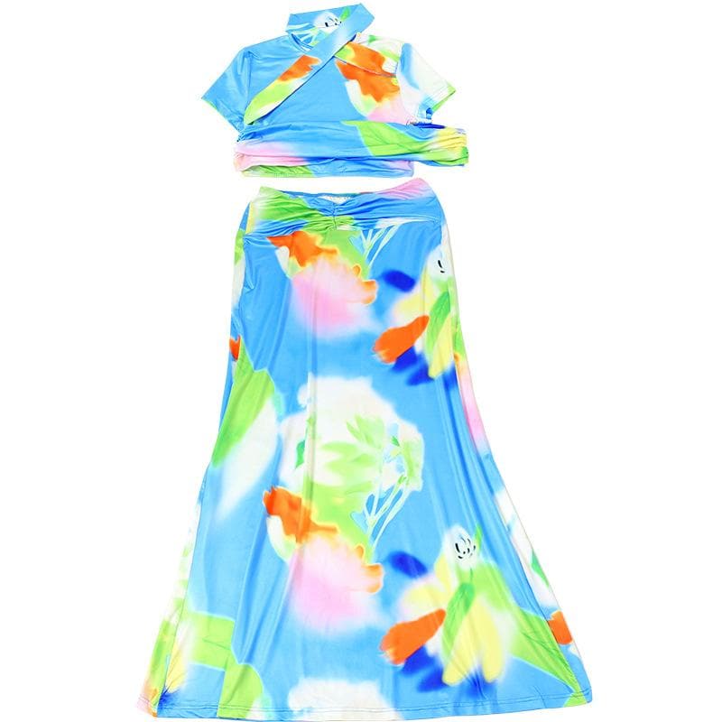 Chic Abstract Print Maxi Skirt Set – Vibrant Two-Piece Co-ord for Your Next Getaway