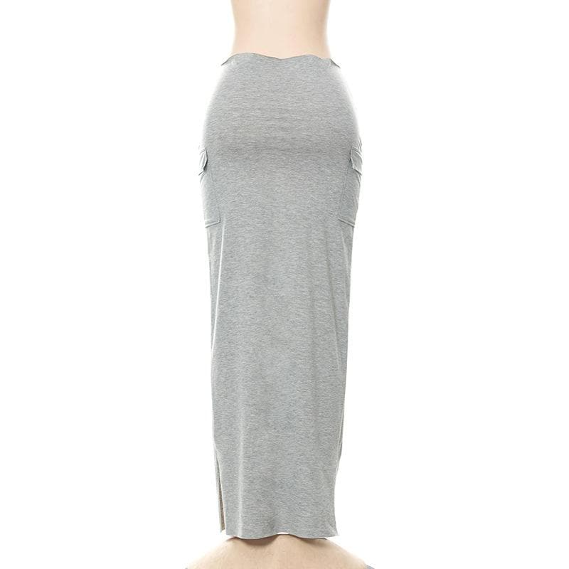 Effortless Fall Style: Ruched High-Rise Maxi Skirt with Utility Pockets