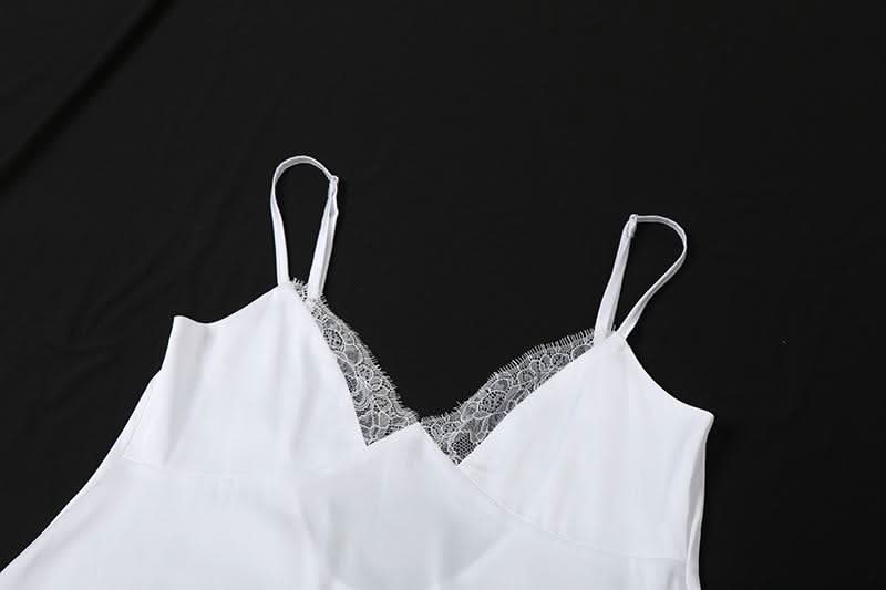 Luxe Silky Lace-Trim Mini Slip Dress for Women - Effortless Fall Loungewear & Romantic Nights