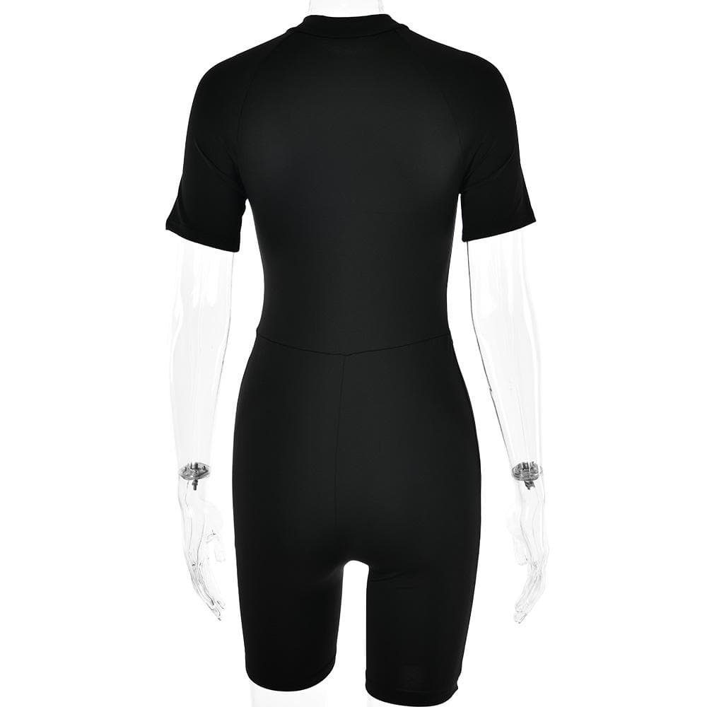 Sleek & Sculpted: High-Neck Zip-Up Contour Romper – Your Essential Fall & Halloween Statement