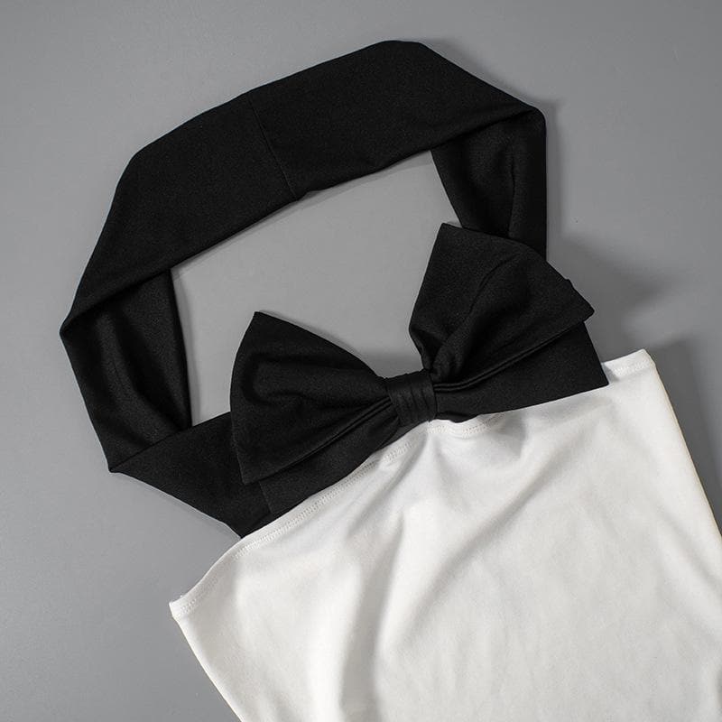 Elegant White Off-Shoulder Mini Dress with Statement Black Bow - Fall Party & Date Night Ready