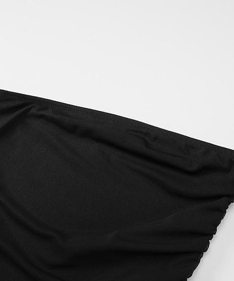 The 'Allure' Black Ruched Mini Dress - Strapless, Adjustable & Chic for Fall Nights Out