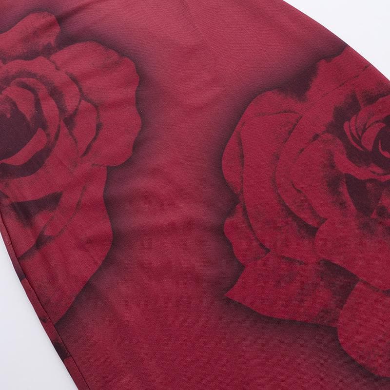 Romantic Rose Mesh Cami Midi Dress | Elegant Ruffle Backless for Fall & Holiday Parties