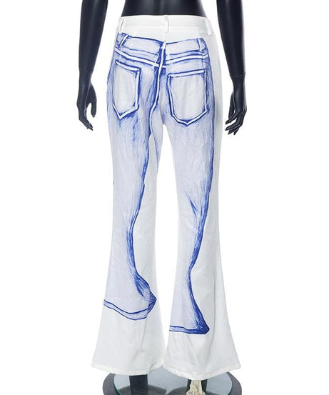 The Illusionist Sketch Print Flare Pants - Unique Art-Inspired Fall Fashion for Women