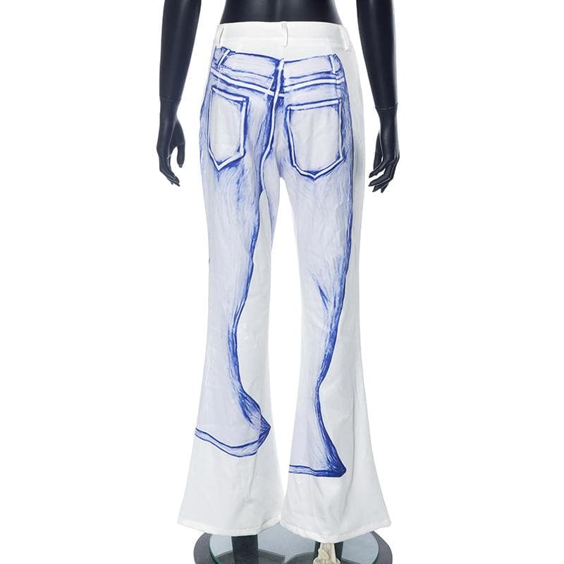 The Illusionist Sketch Print Flare Pants - Unique Art-Inspired Fall Fashion for Women