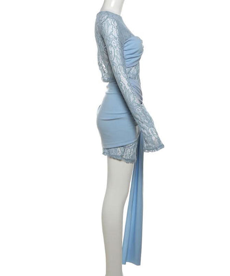 Alluring Lace & Ruched Mini Dress with Statement Tie - Fall & Holiday Party Perfect