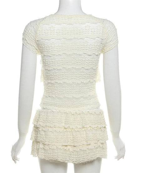 Fall Chic Ruffle Tiered Mini Skirt & Top Set - Cozy Textured Knit