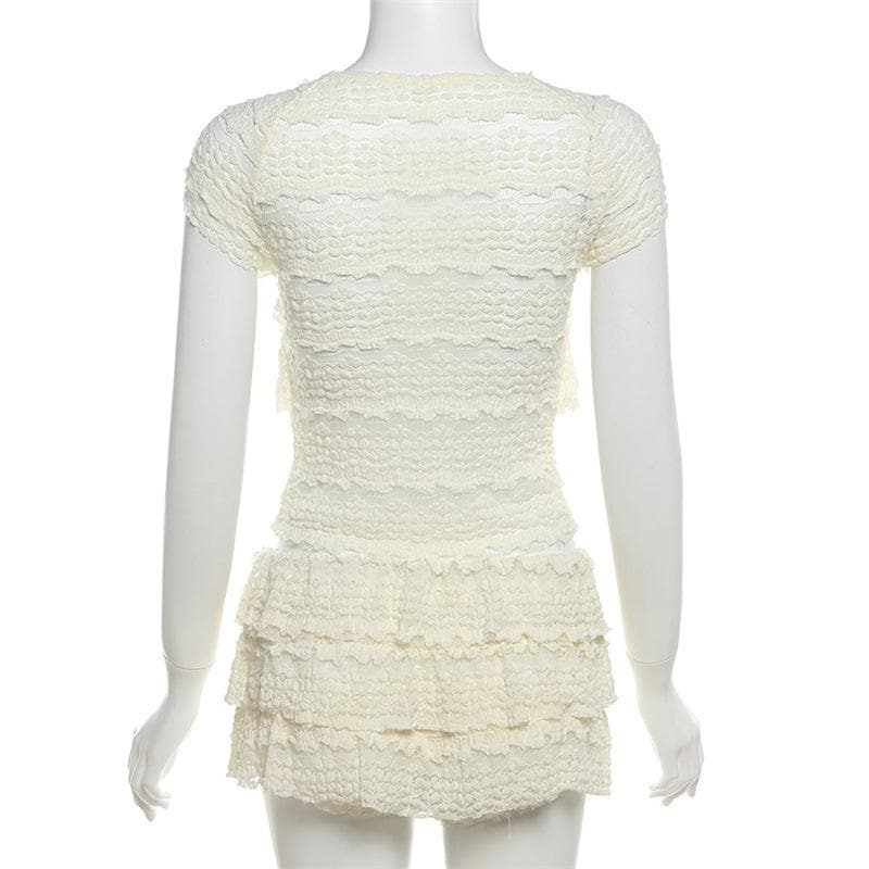 Fall Chic Ruffle Tiered Mini Skirt & Top Set - Cozy Textured Knit