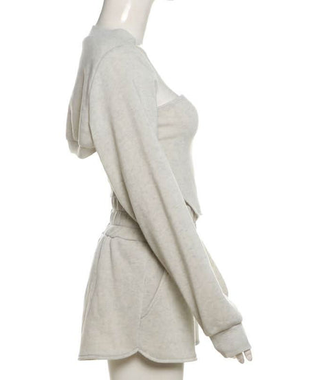 Chic Fall Comfort: Cozy Knit Shrug, Bandeau Top & Shorts Loungewear Set for Women