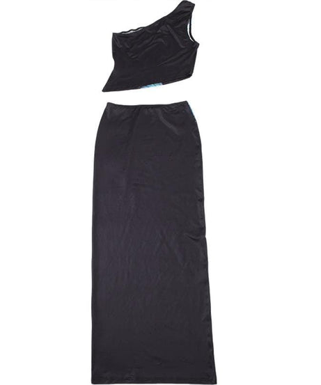 Y2K Butterfly Glam: One-Shoulder Crop Top & Maxi Skirt Set - Fall Event Ready