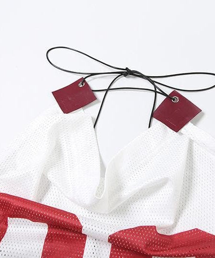 Varsity Vibe '06' Halter Crop Top - Y2K Mesh Cowl Neck for Game Day Style