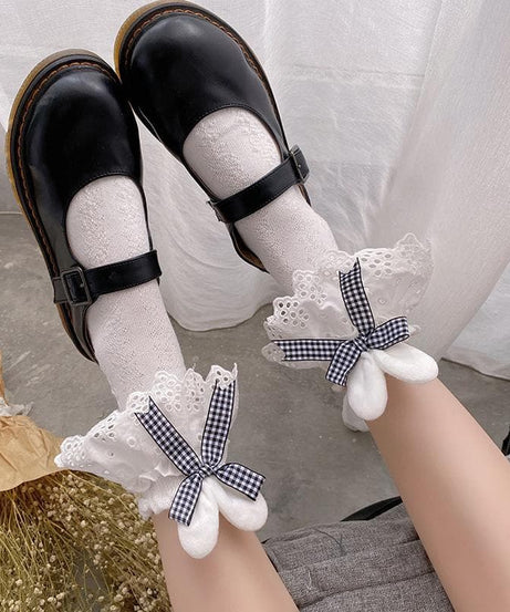 Whimsical Fall Academia: Gingham Bow & Bunny Ear Lace Ankle Socks for Women