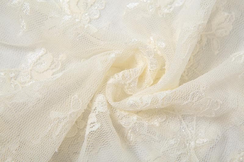 Romantic Coquette Lace Long Sleeve Crop Top with 3D Floral Appliqué