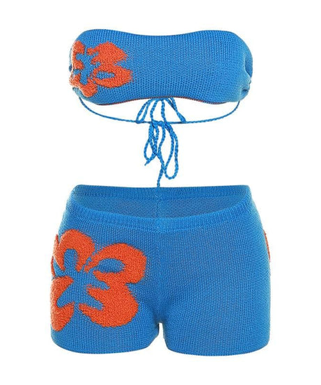 Vibrant Bloom Knit Halter & Shorts Set - Your Chic Fall Getaway & Layering Co-ord