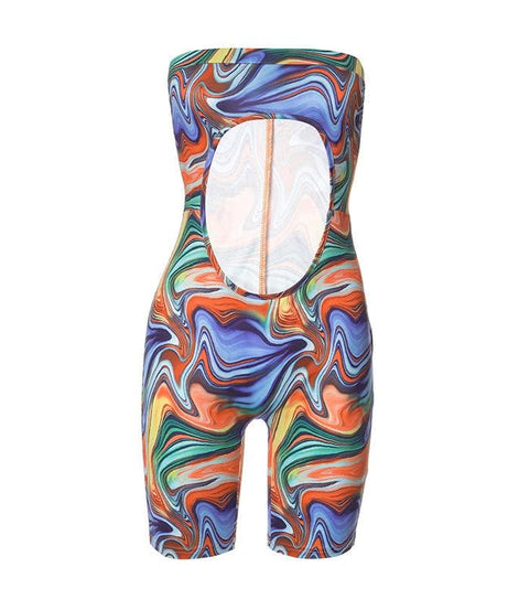 Vibrant Swirl Cutout Tube Romper | Trendy One-Piece for Fall Getaways & Parties