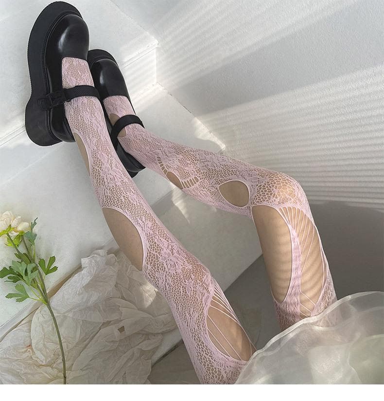 Enchanting White Floral Lace Cutout Tights - Spooky Chic Fall Statement Hosiery