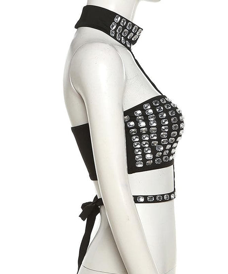 Dazzling Rhinestone Halter Crop Top - Ultimate Party, Club & Halloween Glam
