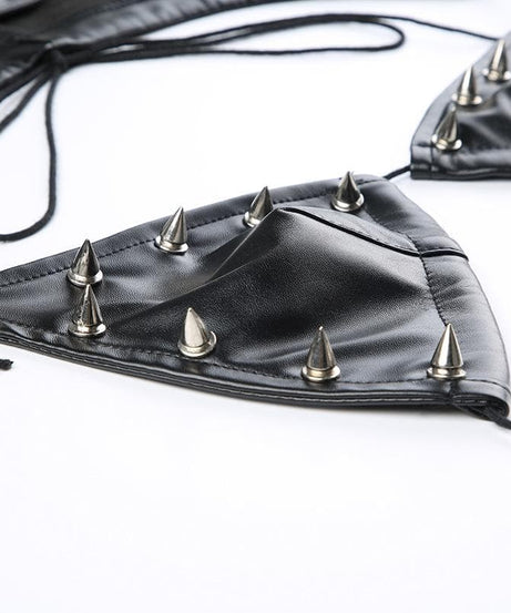Fierce Spiked Faux Leather Bra Top - Halloween & Festival Ready Statement