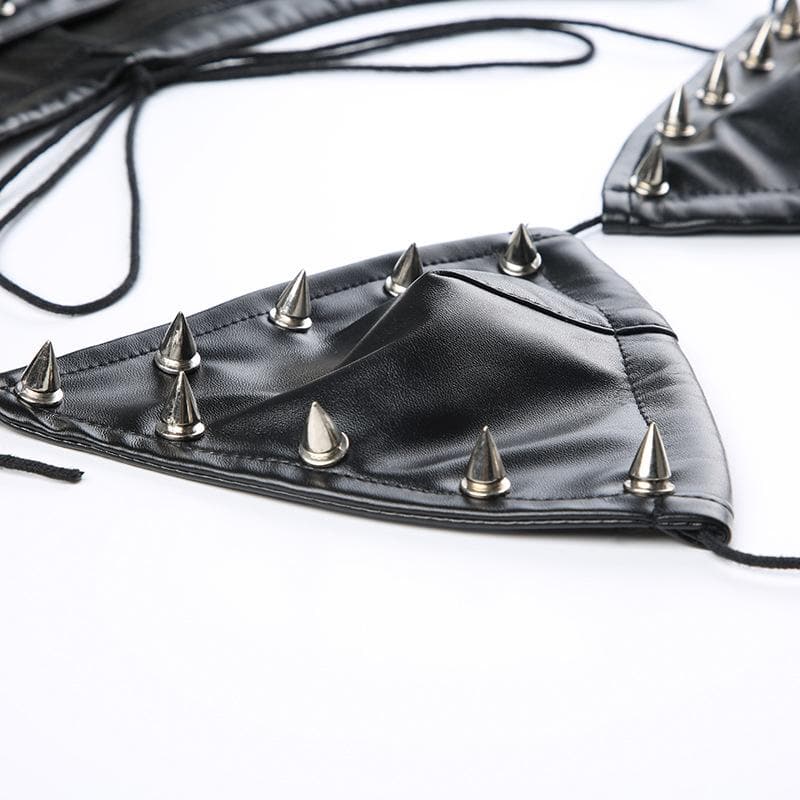 Fierce Spiked Faux Leather Bra Top - Halloween & Festival Ready Statement