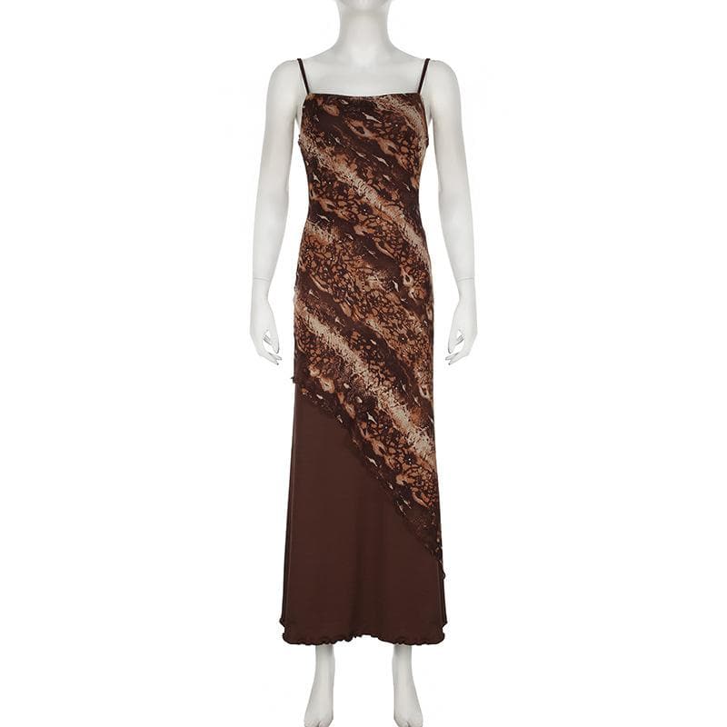Chic Autumn Animal Print Asymmetrical Maxi Cami Dress - Effortless Fall Style