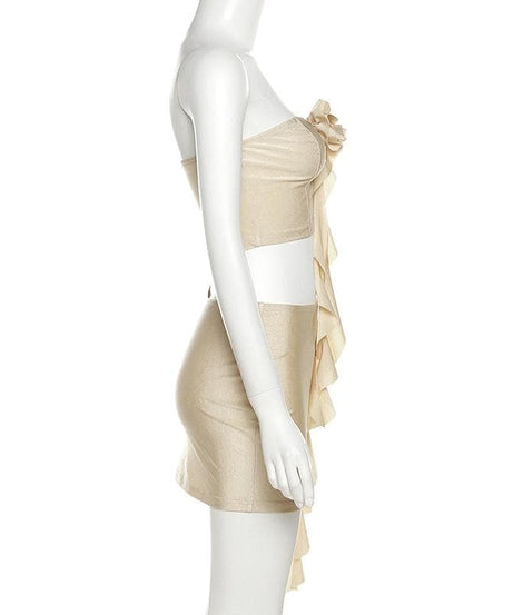 Glamorous Champagne Ruffle Floral Two-Piece Set | Your Holiday Party & Night Out Essential