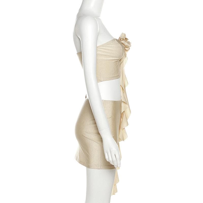 Glamorous Champagne Ruffle Floral Two-Piece Set | Your Holiday Party & Night Out Essential