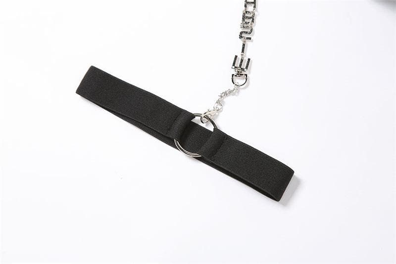 Edgy Chic High-Waisted Black Shorts with Detachable Letter Chain Garter – Your Fall & Halloween Party Essential