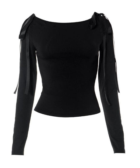 Chic Bow-Tie Long Sleeve Top: Versatile 2-Way Off-Shoulder | Fall & Holiday Essential