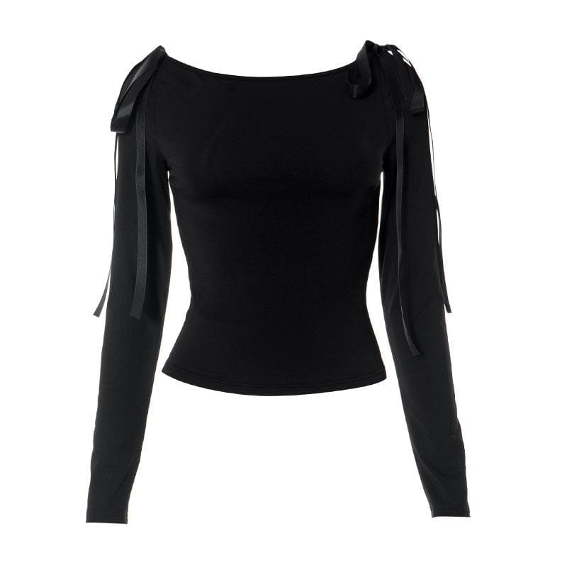 Chic Bow-Tie Long Sleeve Top: Versatile 2-Way Off-Shoulder | Fall & Holiday Essential