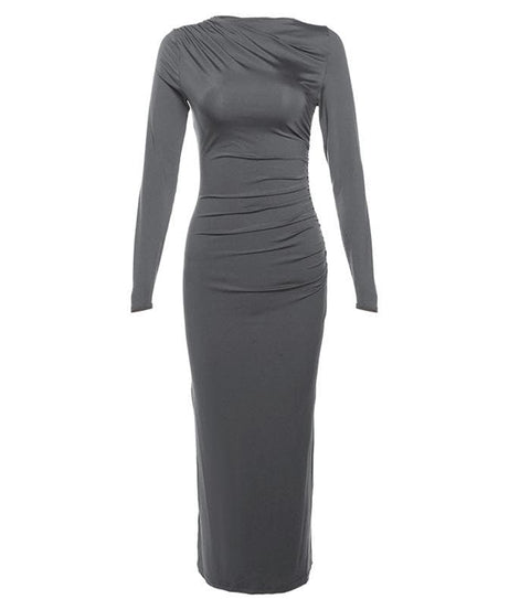 Effortless Chic: Black Ruched Long Sleeve Maxi Dress - Fall & Holiday Style