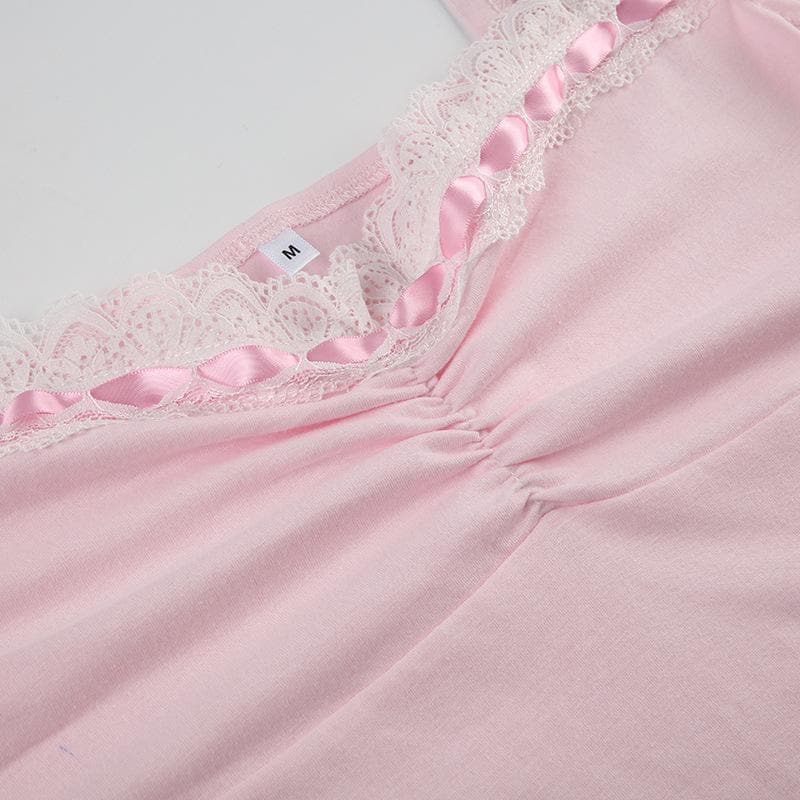 Blushing Pink Coquette Lace Cami Top | Ruched Sweetheart & Fall Layering Essential