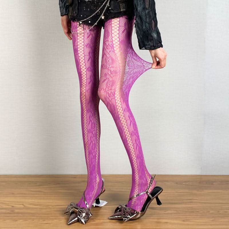 <b>Gothic Glam</b>: Edgy Lace Pattern Fishnet Tights for Fall & Halloween