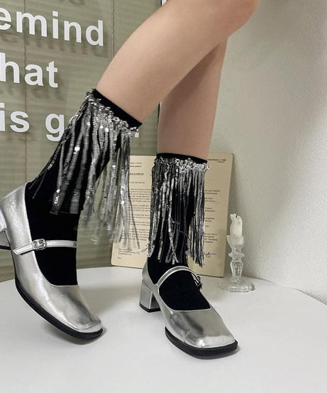 Dazzling Pink Sequin Tassel Ankle Socks | Festive Party Glam for Women