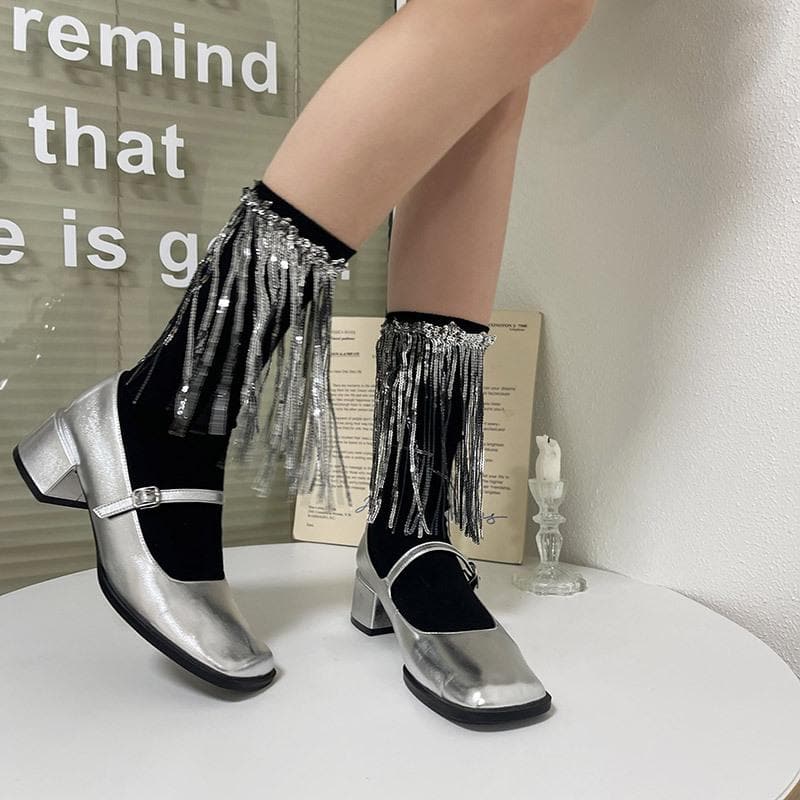 Dazzling Pink Sequin Tassel Ankle Socks | Festive Party Glam for Women