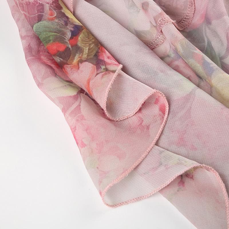 Romantic Floral Ruffle Maxi Skirt - Tiered Chiffon High-Low for Resort & Fall Events