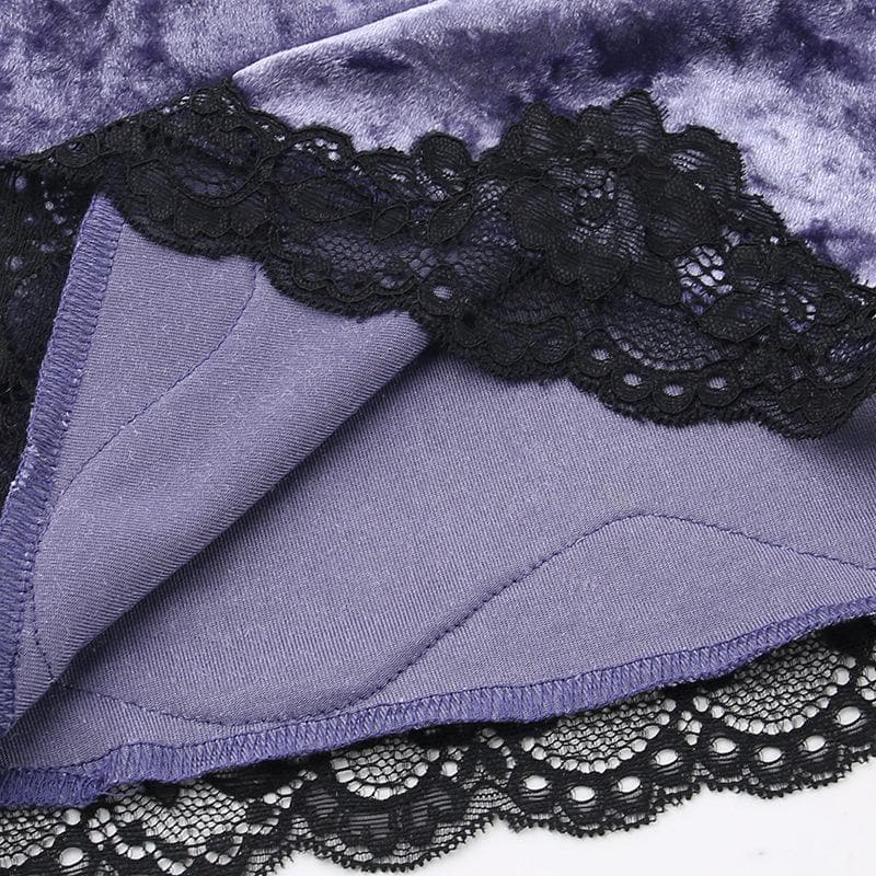 Regal Plum Velvet & Lace Gothic Cami Top | Spooky Season Glamour & Fall Style