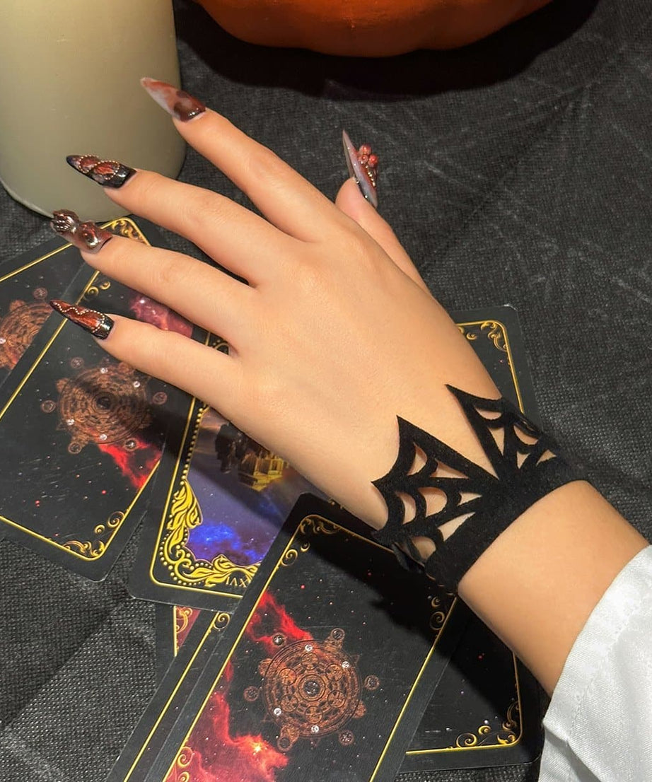Gothic Velvet Spider Web Cuff Bracelet - Spooky Chic Halloween Accessory