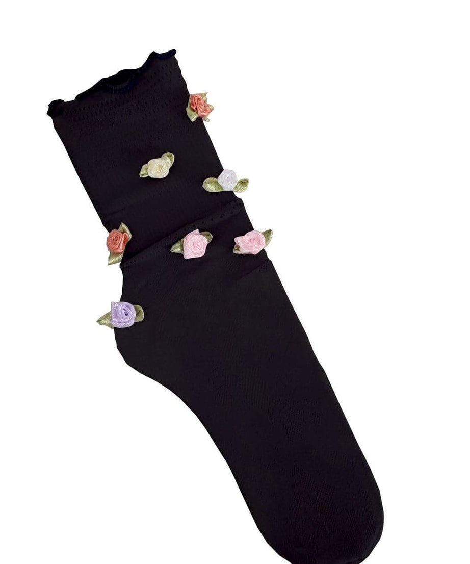 Cozy Chic Pink Floral Lace Socks | Vintage Rose Applique Ankle Socks for Fall