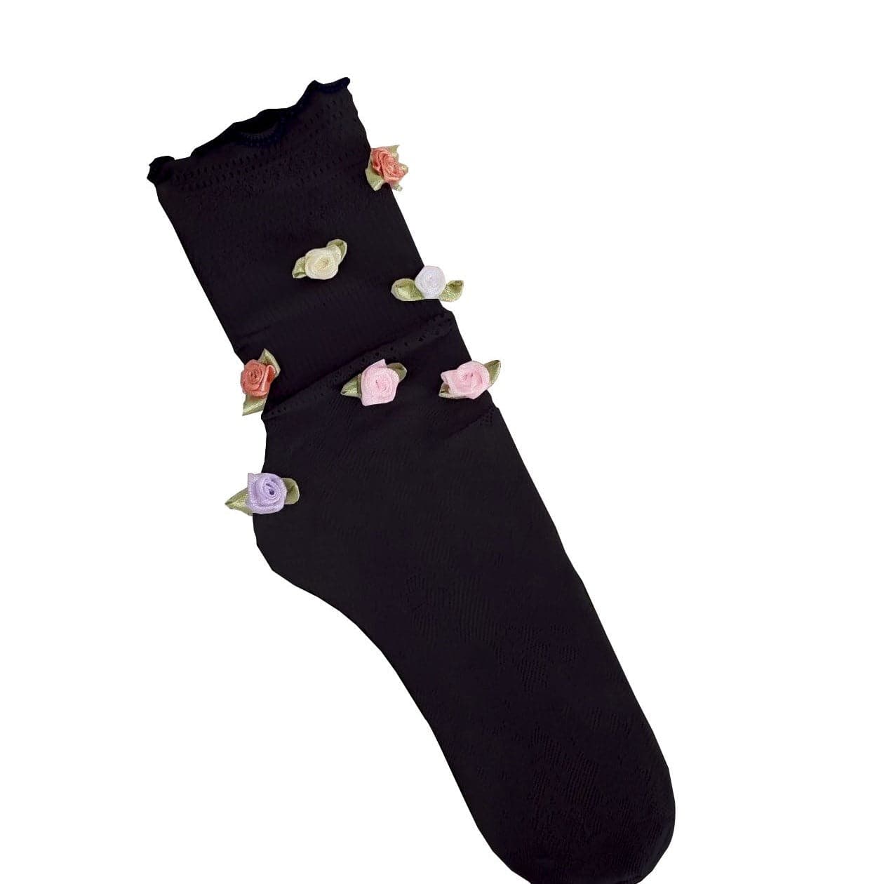 Cozy Chic Pink Floral Lace Socks | Vintage Rose Applique Ankle Socks for Fall
