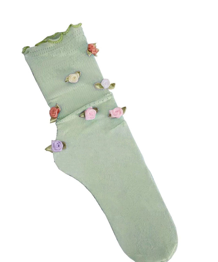 Cozy Chic Pink Floral Lace Socks | Vintage Rose Applique Ankle Socks for Fall