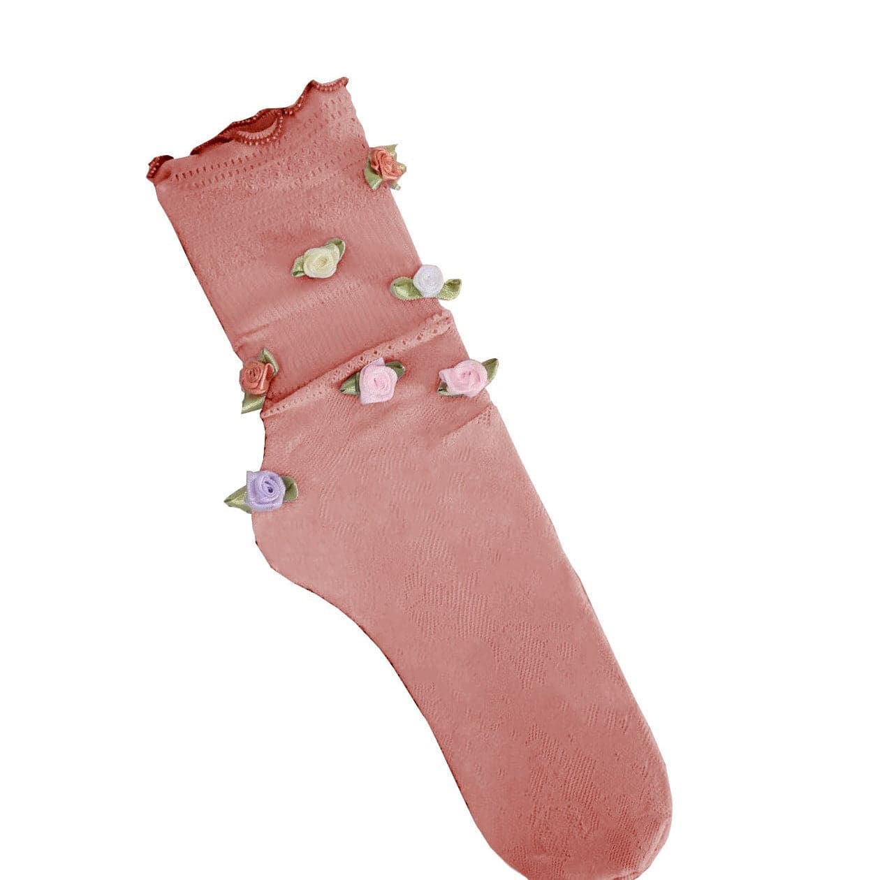 Cozy Chic Pink Floral Lace Socks | Vintage Rose Applique Ankle Socks for Fall