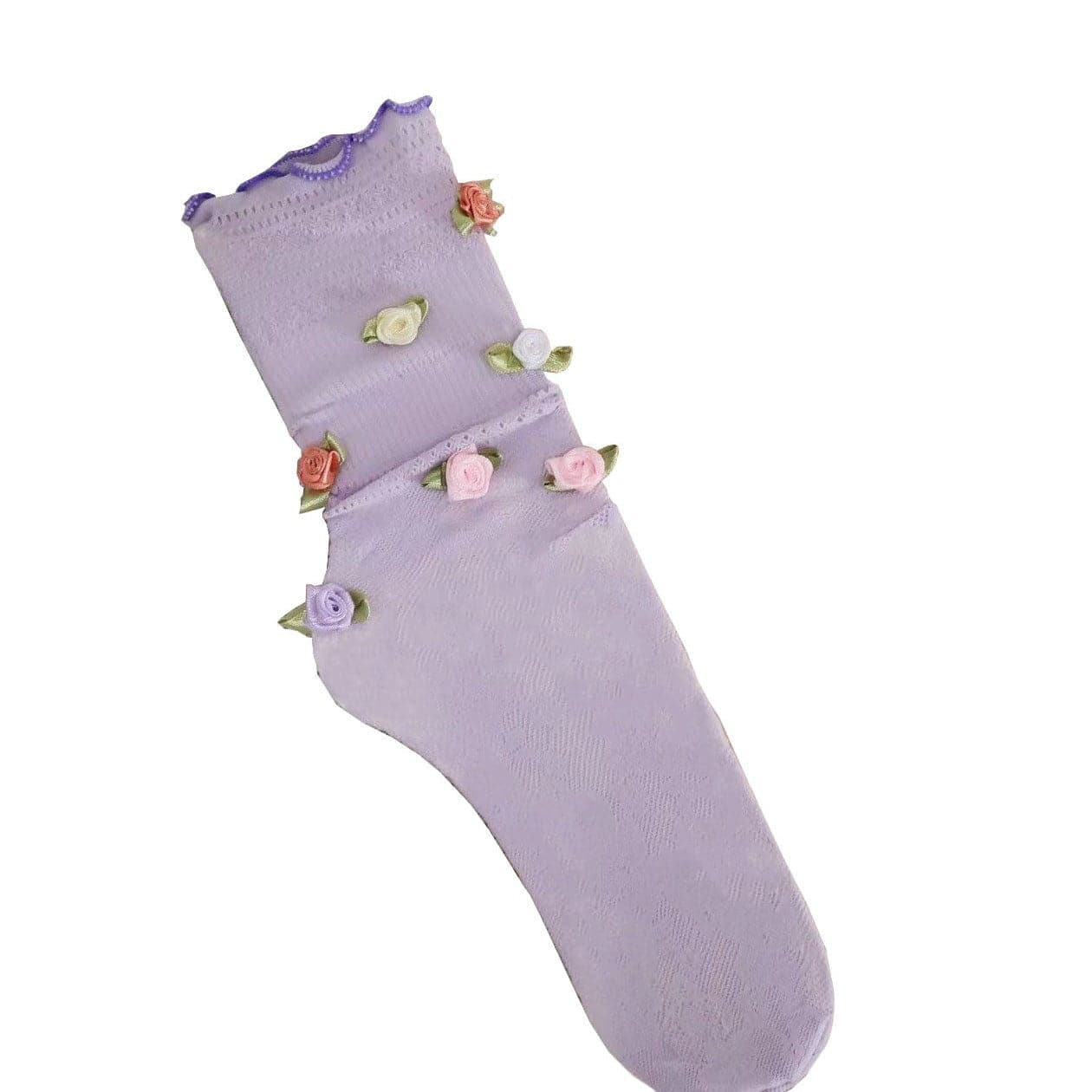 Cozy Chic Pink Floral Lace Socks | Vintage Rose Applique Ankle Socks for Fall
